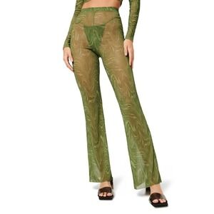 Good American Mesh Bootcut Swim Cover-Up Pants Size M Retro Green Pesto Swirl